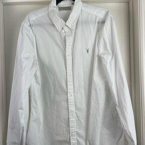 All Saints, long sleeve white button down dress shirt, XL